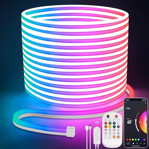 Lamomo 32.8ft LED Strip Lights, RGB Led Neon Rope Lights with App Remote Control, Waterproof Flexible Cuttable Color Changing Music Sync 24V Neon Lights for Bedroom Indoor - RGB (Red, Green, Blue) - 32.8Ft