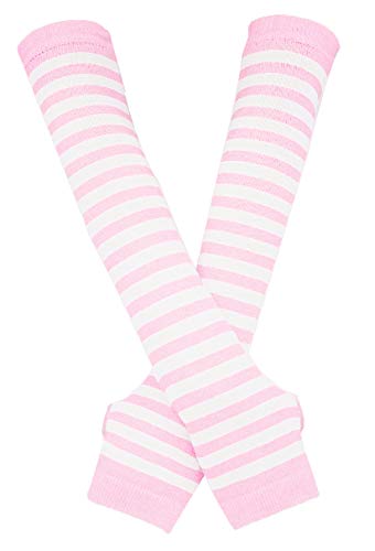 Bienvenu Punk Gothic Rock Long Arm Warmer Fingerless Gloves - Pink White
