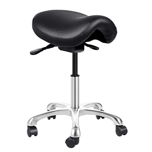 Ergonomic Adjustable Rolling Saddle Stool Chair with Wheels,Hydraulic Heavy-Duty Saddle Stool Rolling Chair for Clinic Dentist Spa Massage Salons Studio - 15.75 inches