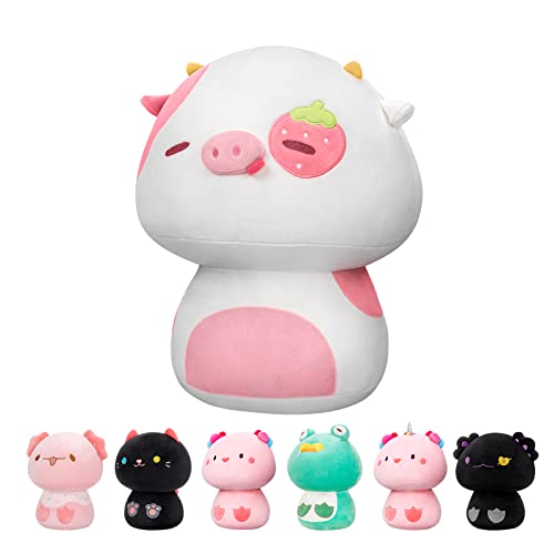 Mewaii 36CM Kawaii Kuscheltier für Kinder Erdbeerkuh Pilzförmiges Plüschtier Stofftiere Weiches Kuscheltier Wurfkissen Plüsch Kissen Ausgestopftes Spielzeug Stofftiere Geschenk über 3 Jahren - Erdbeeren und Kühe - 36 CM