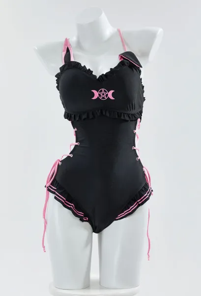 Sexy Swimsuit Cute Bunny Style Ruffle One-Piece Bathing Suit with Side Cut-Out Lace-up Swimwear