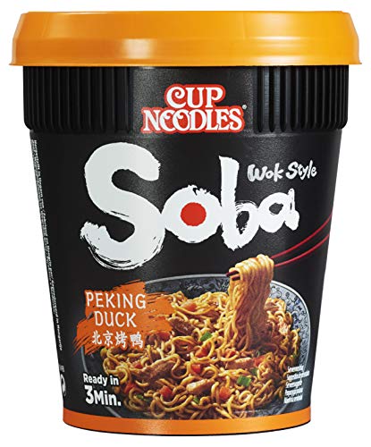 Nissin Cup Noodles Soba Cup – Peking Duck, 8er Pack, Wok Style Instant-Nudeln japanischer Art, mit Würzsauce, Ente & Gemüse, schnell im Becher zubereitet, asiatisches Essen (8 x 87 g) - Single