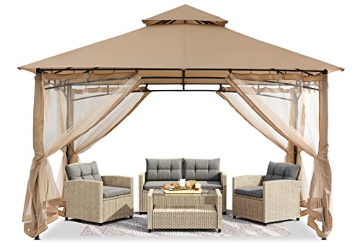 Sturdy Patio Gazebo 8 Ft x 8 Ft with Mosquito Netting by ABCCANOPY Beige - Beige - 8x8