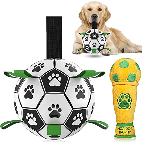 QDAN Dog Soccer Balls Trophy Plush Toy Set, Interactive Dog Toys for Tug of War, Puppy Birthday Gifts, Dog Tug Toy, Dog Water Toy, Durable Dog Balls World Cup for Small & Medium Dogs（6 Inch） - Medium Size 2 - C-Dog Balls Trophy Set