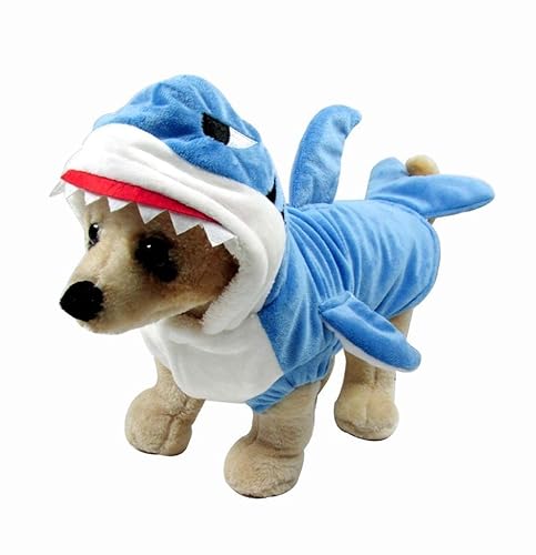 Mogoko Funny Dog Cat Shark Costumes, Pet Halloween Christmas Cosplay Dress, Large Pet Shark Costume, Animal Fleece Hoodie Warm Outfits Clothes (XXL Size) - 16.5 in Neck Girth, 20.4 in Chest - Blue