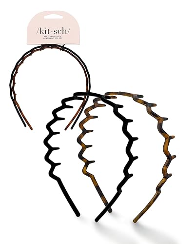 Kitsch Zig Zag Headbands - Recycled Plastic Hair Band for Men & Women - Classic 90s Headband & Hairband - Mens Headband - Wavy Headband with Teeth - Hair Headbands - 2pcs Black & Tort