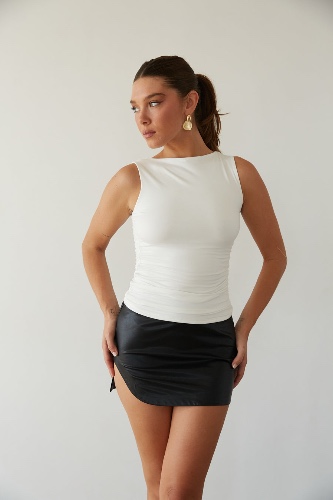 Rylee Ruched Boat Neck Top | White / XS