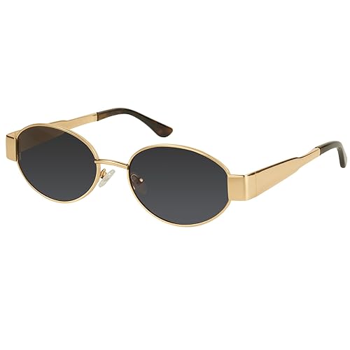 mosanana Retro Designer Oval Metal Sunglasses for Women Trendy Style MS52364 - C1 Gold/Grey