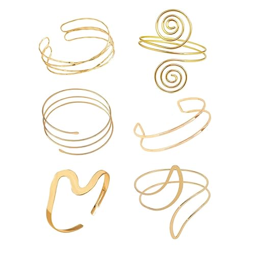 ItsStarred Minimalist Arm Cuff Gold, Arm Cuff Upper Arm Bracelet, Upper Arm Cuff Bangle, Upper Arm Cuff Jewelry for Women, Adjustable Armband Set 6 Pieces - Gold