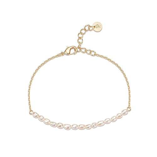 PAVOI 18K Gold Plated Beaded Freshwater Cultured Pearl Bracelet for Women | Dainty Bracelet with Pearl Beads - Dainty Pearls - Yellow Gold