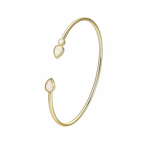 Lit Wall Opal Bangle Bracelet for Women 18K Gold Plated Adjustable Minimalist Gold Opal Bracelet Cuff Bracelet for Women - Opal