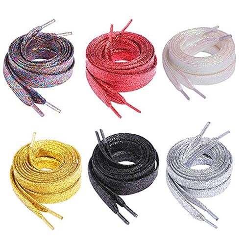 6 Pairs 43" Metallic Glitter Flat Shoelaces for Canvas Sneaker Athletic Teams Cheer Dance Flat Shoe Laces Shoe Strings