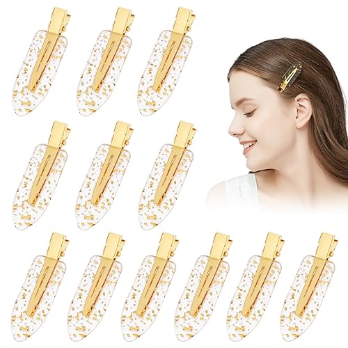 KesaPlan 12PCS No Bend Hair Clips, Gold Glitter No Crease Hair Clips for Styling, Creaseless Flat Duckbill Hair Barrette for Makeup, Hairstyle Accessories for Women Girls Bridesmaid Gifts - Type-10