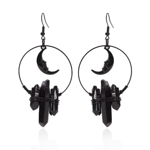 ZKBKJSPZJB Crescent Moon Quartz Crystal Witchy Earrings, Gothic Mermaid Festival Wedding Occult Boho Crystal Accessories Earrings - black