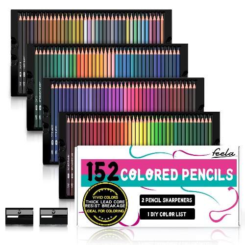 Feela 152 Colored Pencils with Pencil Sharpener Premium Soft Core Colors Pencils Set for Adult Coloring Books - 
