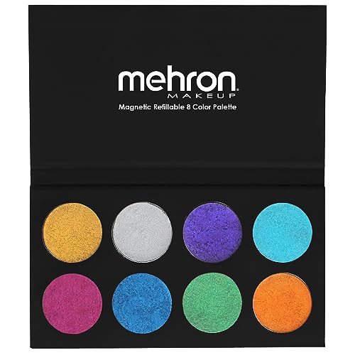 Mehron Makeup Paradise Makeup AQ 8 Color Metallic Palette | Magnetic Refillable Body Paint & Face Paint Palette | Professional Water Activated Makeup for Costumes, SFX, Halloween, & Cosplay - Metallic