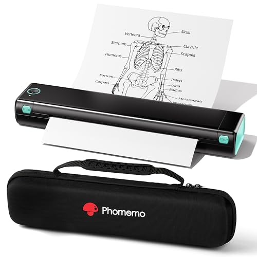 Phomemo Portable Thermal Printer - [Upgrade] Portable Printer Wireless for Travel Compatible with iOS and Android & Laptop,Bluetooth Printer supports 8.5" X 11" Letter Thermal Paper, Printer with Case - Black & Green - Printer with 1 Case