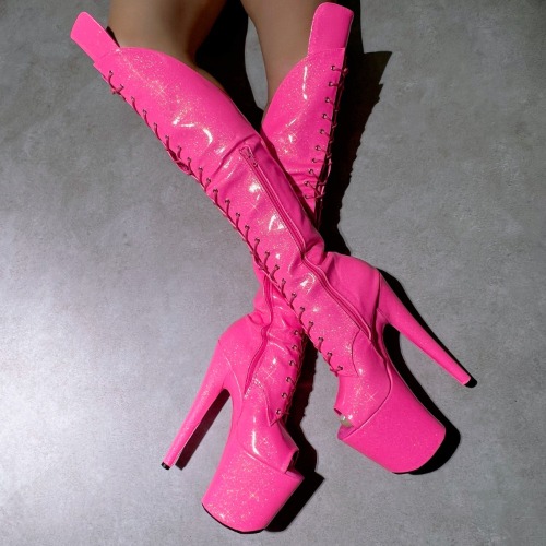 The Glitterati - Juicy Pink Burst Over Knee Open Toe Boot - 8INCH - New Style - Check description | UK8 / EU41 / US10 / AU10