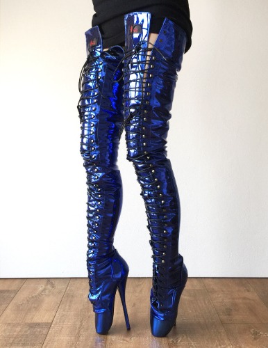 RTBU EZRA (Wide Tongue) Electric Metallic Blue BDSM Fetish Crotch Ballet Boot | 41 / Blue (Metallic)