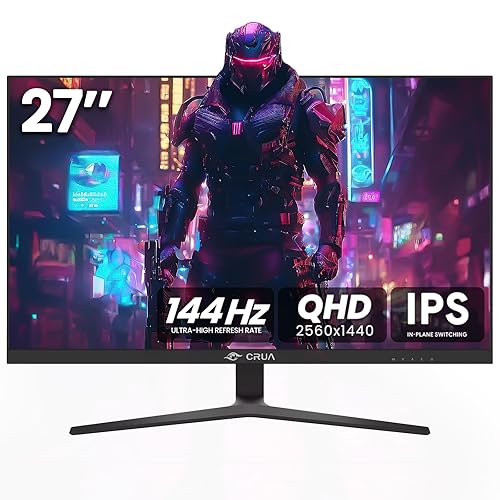 CRUA 27 Inch Gaming Monitor, QHD 1440P 144Hz IPS Computer Monitor, 99% sRGB, AMD Freesync, HDMI 2.0 & Displayport 1.2, Low Blue Light, Support Wall Mountable Installs/Tilt Adjustable-Black - 27Inch - QHD 144HZ - Black