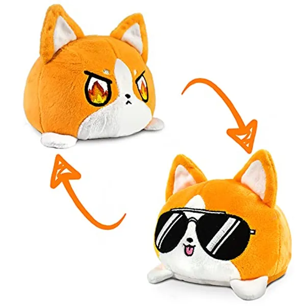 TeeTurtle | The Original Reversible Corgi Plushie | Patented Design | Sensory Fidget Toy for Stress Relief | Orange | Sunglasses + Rage | Show Your Mood Without Saying a Word!
