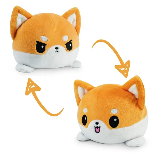 TeeTurtle | The Original Reversible Shiba Inu Plushie | Patented Design | Orange | Happy + Angry | Show Your Mood Without Saying a Word!