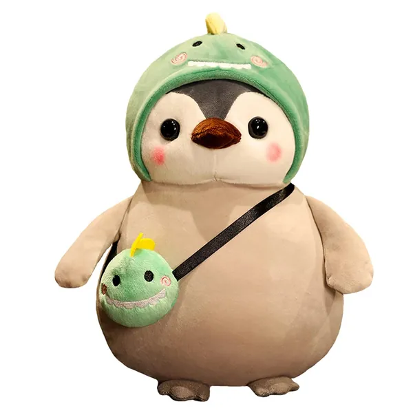 Seyomi Plush Penguin Stuffed Animal Wearing Dinosaur Costume, Penguin-Dinosaur Animal Plush, Soft Penguin Dressed as Dinosaur Plush Toy 10 inches