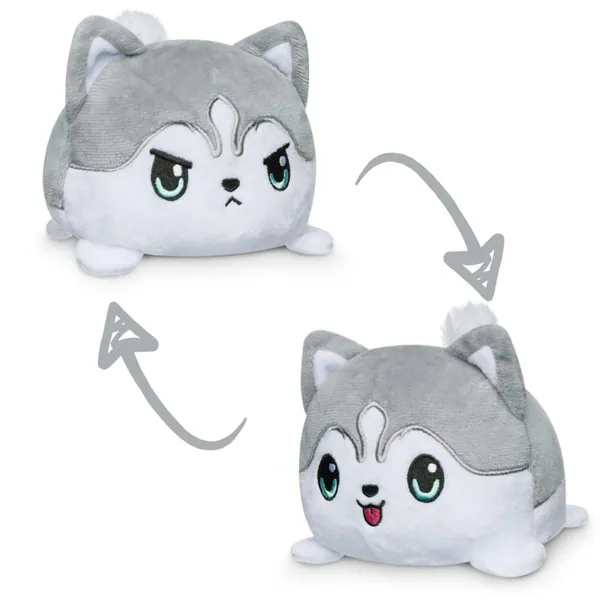 TeeTurtle | The Original Reversible Husky Plushie | Patented Design | Gray | Happy + Angry | Show Your Mood Without Saying a Word!