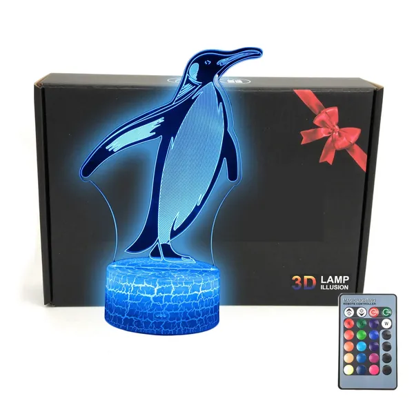 Penguin Animals 3D Illusion Desk Lamp Room Decor Night Light Toys,16 Colors,Remote Control,Bedroom Decorations Gifts for Fathers,Dad,Mothers,Girls,Men,Women,Kids,Boys,Teens