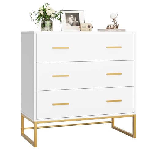 White & Gold Dresser with 3 Drawers 
