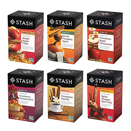 Stash Tea Fall for Autumn 6 Flavor Tea Sampler, 6 Boxes With 20 Tea Bags Each (120 Tea Bags Total) - Fall Tea Assortment - 18-20 Count (Pack of 6)