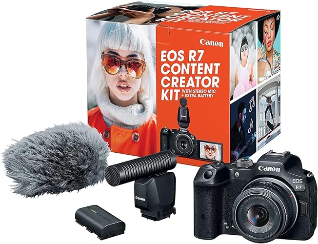 Canon EOS R7 Content Creator Kit, Mirrorless Vlogging Camera, 32.5 MP, 4K 60p Video, DIGIC X Image Processor, RF-S18-45mm F4.5-6.3 IS STM Lens, Stereo Microphone, & Extra Battery Pack - Content Creator Kit - Content Creator Kit
