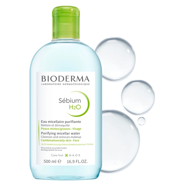 Bioderma - Sèbium - H2O Micellar Water - Purifying Make Up Remover Cleanser Solution for Oily, Acne-Prone Skin, 500ml
