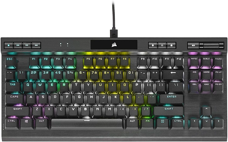 Corsair 15666437 K70 RGB TKL –Champion Series Tenkeyless Mechanical Gaming Keyboard -Cherry MX RedKeyswitches -Durable Aluminum Frame -Per-Key RGB LED Backlighting -Detachable USB Type-C Cable, Black