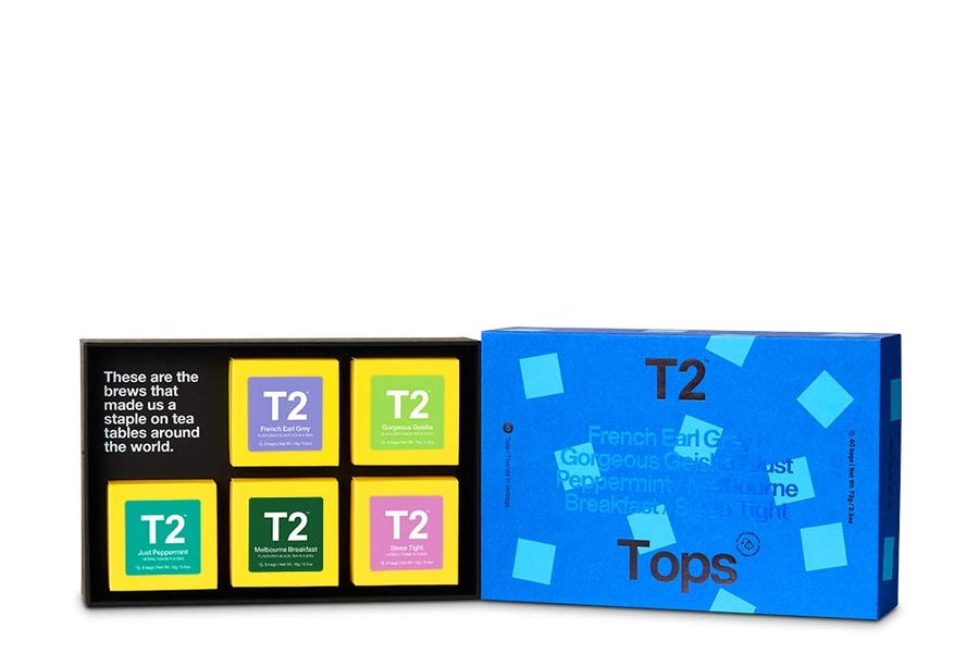 T2 Tea 5 Tops 5 Mini Gift Cubes Of Classic Black, Green, Fruit & Herbal Teabags in Gift Pack, 72 g