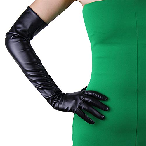 DooWay Women Long Leather Opera Gloves Evening Party Costume Faux Leather Cosplay Dress Accessories 24 inches - 1#black-touchscreen