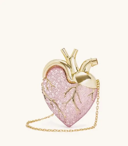 Maren Artificial Crystal Heart Shaped Bag - Pink | Default Title