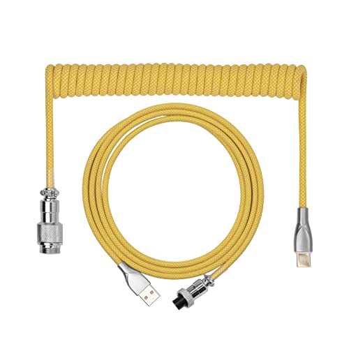 EPOMAKER Macaron 1.8m Coiled Type-C to USB A TPU Mechanical Keyboard Cable with Detachable Aviator Connector for Gaming Keyboard/Tablet/Smart Phone (Yellow) - Yellow