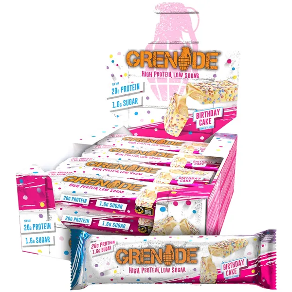 Grenade High Protein and Low Carb Bar, 12 x 60 g - Birthday Cake