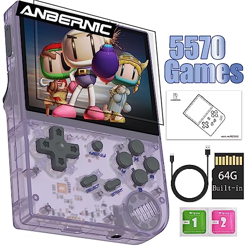RG35XX Retro Handheld Game Console Supports Linux and Garlic Dual Stylem,3.5-inch with a 64G Card Pre-Loaded 6900 Games Supports HDMI and TV Output - Anbernic-RG35XX- purple