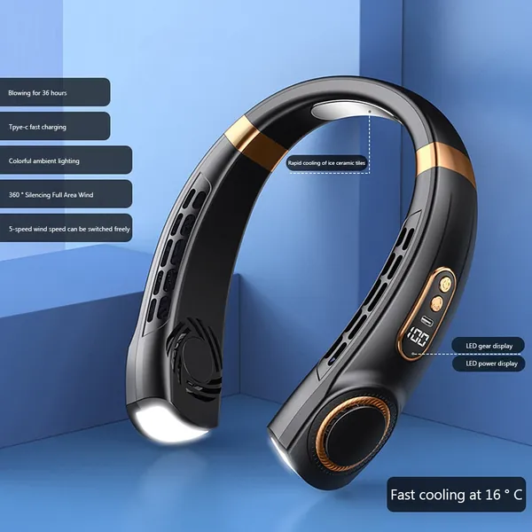 Wearable 5 Speed Fan with LED - Black