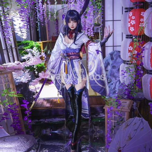 Game Genshin Impact Cosplay Raiden Baal Purple Kimono Cosplay Costume - S
