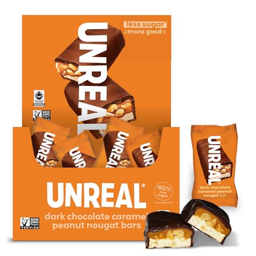 UNREAL Dark Chocolate Peanut Caramel Nougat Bars (30 Mini Bars) | 70% Organic Ingredients, Fair Trade, Non-GMO | No Corn Syrup, Sugar Alcohols, Soy | .67oz each