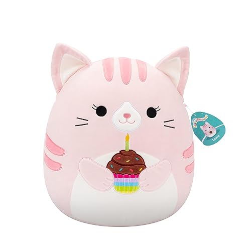 Squishmallows - Laura The Pink Tabby Cat Holding Cupcake