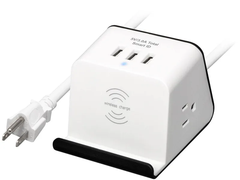 Rosewill RHSP-19002 Wireless Charging Station Power Strip Surge Protector, Built-In Device Holder, 3 Smart USB Ports, 2 AC Outlets, 3.3 Feet Long Extension Cord, Compact for Desktop/Office/Travel
