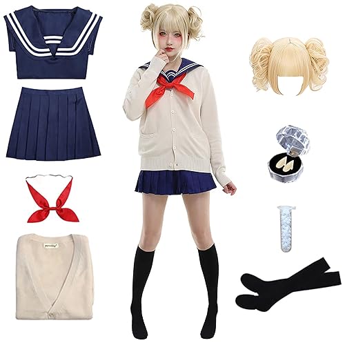 Himiko Toga Cosplay Outfit Halloween Anime Uniform Sailor JK Costumes Dress Set - 8pcs Set - Large