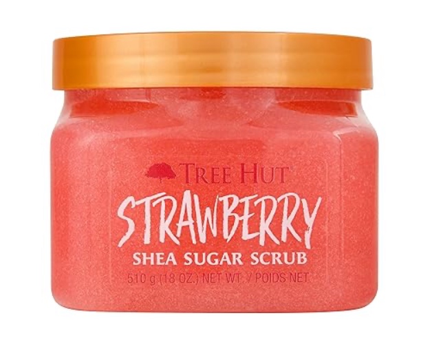 Tree Hut Shea Sugar Body Scrub Strawberry,18oz, With Single Fragrance-Free Makeup Remover Cleansing Towelettes