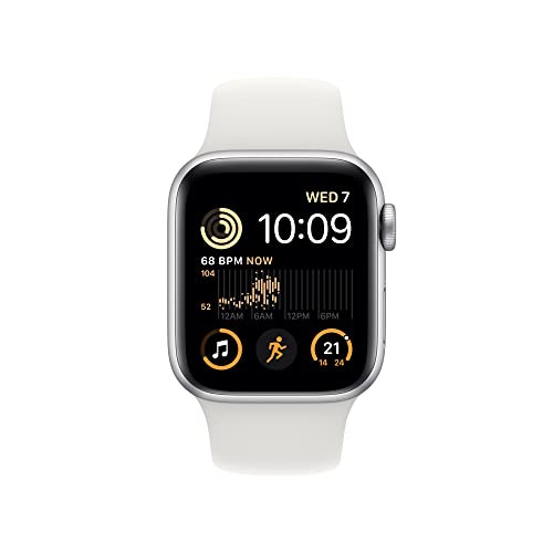 Apple Watch SE (2nd Gen) (GPS + Cellular 40mm) Silver Aluminium Case with White Sport Band, Regular (Renewed) - GPS + Cellular - 40mm - Silver Aluminium Case With White Sport Band