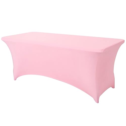 SEPARO 1 Pack 6 Ft Pink Table Cover Fitted Rectangular Tablecloth Stretchable Fabric Lycra Table Cloth 6 ft Wrinkle-Free for Party Tradeshows Banquet Weddings Cocktail - Pink - 6 Feet - 1 Pack