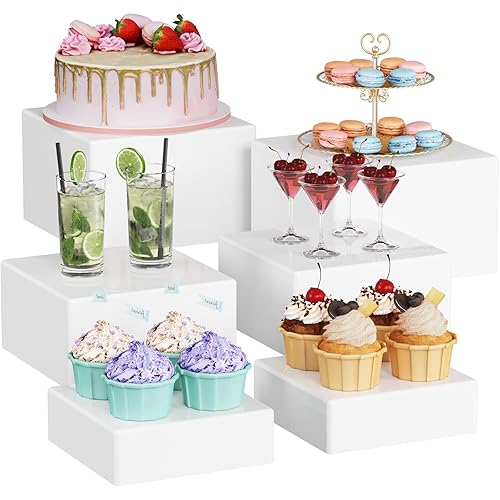Lifewit Buffet Risers and Stands, Food Risers for Buffet Table, Catering Dessert Cake Stand for Party, Collectibles Jewelry Display Stand, White Cube Boxes Nesting Risers, 6 PCS (6", 7", 7.8'') - White - 6